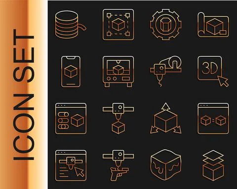 Set line Layers, 3D printer perfect copy, setting, software, Filament for and Ilustração Stock