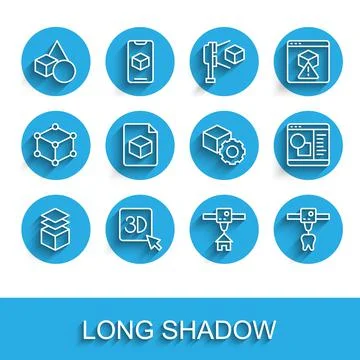 Set line Layers, 3D printer, Basic geometric shapes, house, tooth, Isometric Stock Illustration