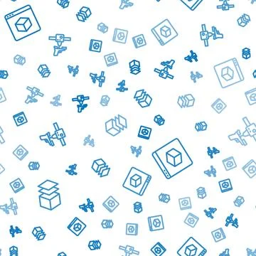 Set line Layers, 3D printer and gun on seamless pattern. Vector Illustrazione stock
