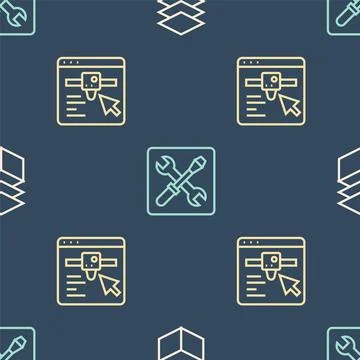Set line Layers, 3D printer setting and  on seamless pattern. Vector Stock Illustration