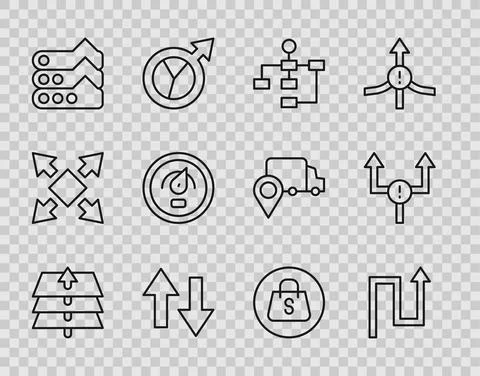 Set line Layers, Arrow, Hierarchy organogram chart, Graph, diagram, Digital Illustrazione stock