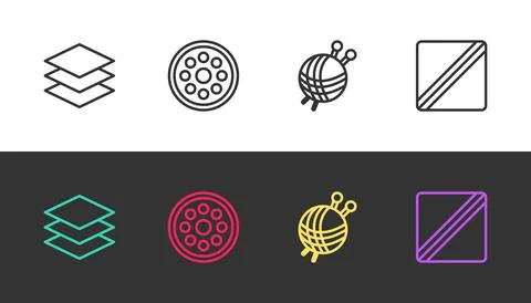 Set line Layers clothing textile, Sewing button, Yarn ball with knitting needles イラスト素材