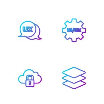 Set line Layers, Cloud computing lock, UI or UX design and . Gradient color Illustrazione stock
