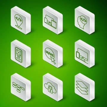 Set line Layers, Cloud computing lock, Front end development, UI or UX desi.. Stockillustratie