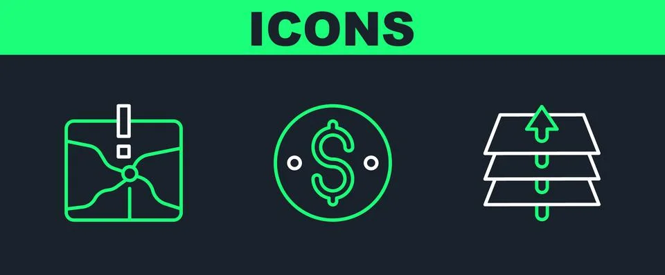 Set line Layers, Intersection point and Dollar symbol icon. Vector Stock Illustration
