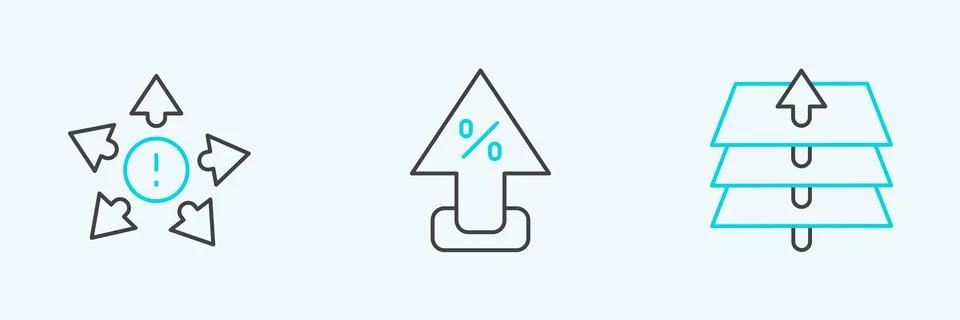Set line Layers, Many ways directional arrow and Percent up icon. Vector イラスト素材