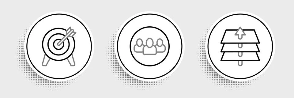 Set line Layers, Target and Project team base icon. Vector イラスト素材