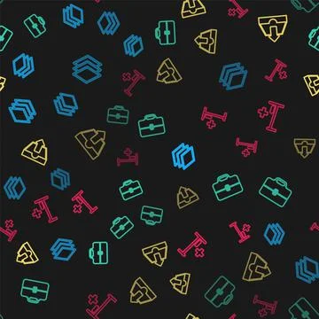 Set line Layers, Toolbox, Upload inbox and Hospital bed on seamless pattern Illustrazione stock