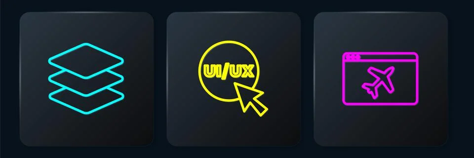 Set line Layers, Website template and UI or UX design. Black square button Illustrazione stock