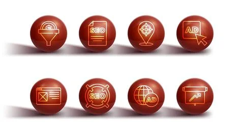 Set line Lead management, Browser window, Advertising, SEO optimization, Board Stock Illustration