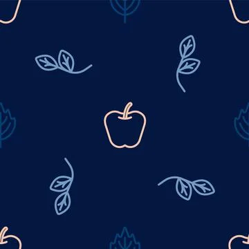 Set line Leaf, and Apple on seamless pattern. Vector Stock Illustration