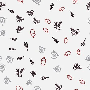 Set line Leaf, Bare tree, and Acorn on seamless pattern. Vector イラスト素材