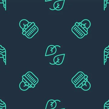 Set line Leaf, Basket and food and Winter hat on seamless pattern. Vector Illustrazione stock