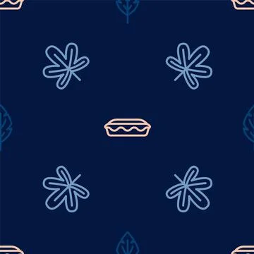 Set line Leaf, Chestnut leaf and Homemade pie on seamless pattern. Vector Stock Illustration