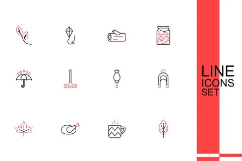 Set line Leaf Cup of tea Roasted turkey or chicken Canadian maple leaf Opium  Illustration