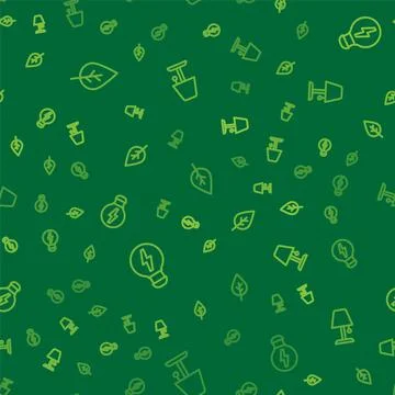 Set line Leaf Eco symbol, Creative lamp light idea and Table on seamless pattern Stockillustratie