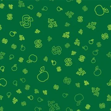 Set line Leaf Eco symbol, Apple and Ginger root on seamless pattern. Vector イラスト素材