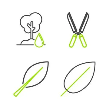Set line Leaf, Gardening handmade scissors for trimming and Watering Tree i.. イラスト素材