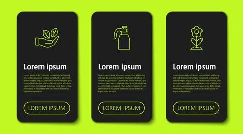 Set line Leaf in hand Garden sprayer for water and Flower. Business infograph Stock Illustration