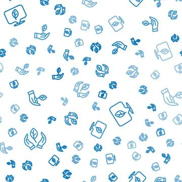 Set line Leaf in hand, Location with leaf and Plant on seamless pattern. Vect Stock Illustration