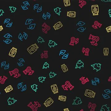 Set line Leaf, Hedgehog, Jar of honey and Tractor on seamless pattern. Vector Illustrazione stock