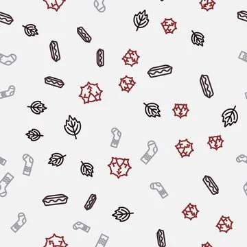 Set line Leaf, Homemade pie, Socks and Chestnut on seamless pattern. Vector Stock Illustration