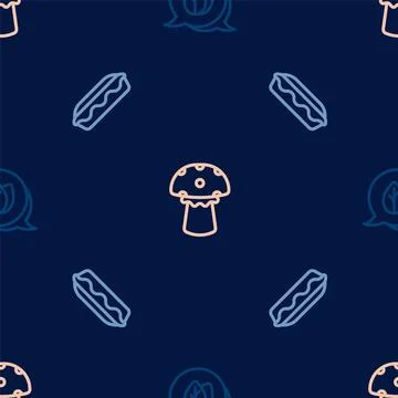 Set line Leaf, Homemade pie and Mushroom on seamless pattern. Vector イラスト素材
