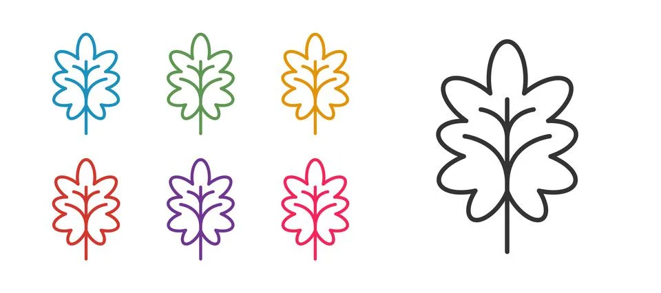 Set line Leaf icon isolated on white background. Leaves sign. Fresh natural p Ilustração Stock