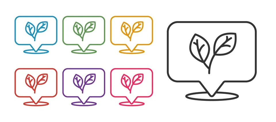 Set line Leaf icon isolated on white background. Leaves sign. Fresh natural.. Stock Illustration