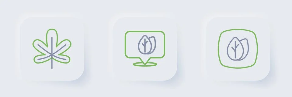 Set line Leaf, Location with leaf and Chestnut icon. Vector イラスト素材