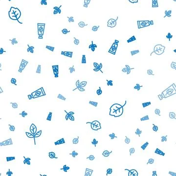 Set line Leaf or leaves, and Organic cosmetic on seamless pattern. Vector イラスト素材