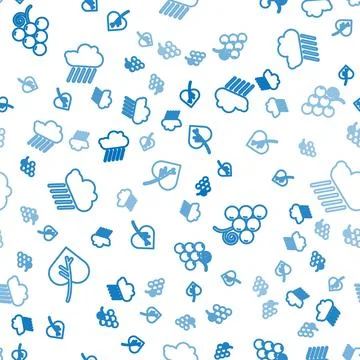 Set line Leaf or leaves, Grape fruit and Cloud with rain on seamless pattern. イラスト素材