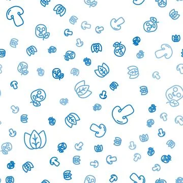 Set line Leaf or leaves, Mushroom and Facial cosmetic mask on seamless pattern Stock Illustration