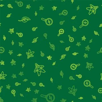 Set line Leaf or leaves, Electric tower and Lightning bolt on seamless pattern イラスト素材