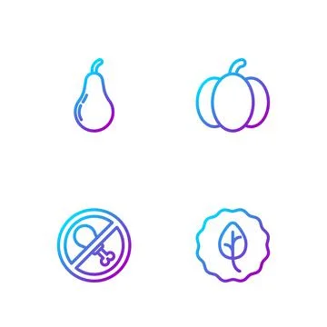 Set line Leaf or leaves, No meat, Pear and Pumpkin. Gradient color icons. Vector Illustrazione stock