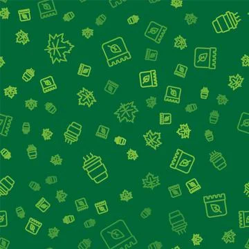 Set line Leaf or leaves, Coffee cup to go and Calendar with autumn on seamless イラスト素材