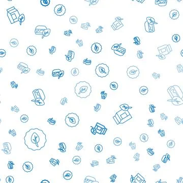 Set line Leaf or leaves, Vegan milk and food diet on seamless pattern. Vector Illustrazione stock