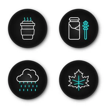Set line Leaf or leaves, Cloud with rain, Jar of honey and dipper stick and.. Stock Illustration
