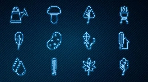 Set line Leaf or leaves, Meteorology thermometer, Potato, Watering can, Kit.. Stock Illustration