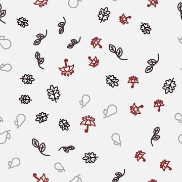 Set line Leaf, Pear and Umbrella and rain drops on seamless pattern. Vector 스톡 일러스트