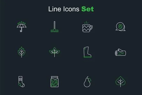 Set line Leaf, Pear, Pickled cucumbers in jar, Socks, Wooden log, Waterproo.. 库存插图