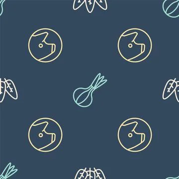 Set line Leaf, Pig and Onion on seamless pattern. Vector Illustrazione stock