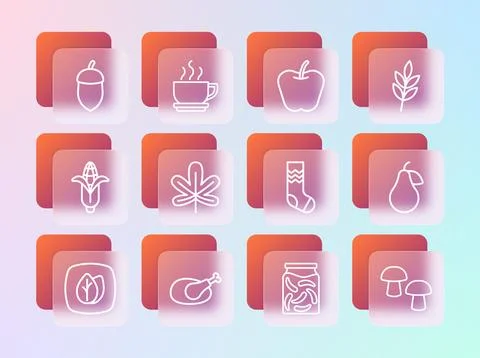Set line Leaf, Roasted turkey or chicken, Socks, Pickled cucumbers in jar, .. Stock Illustration
