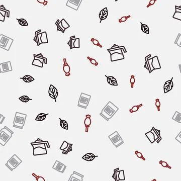 Set line Leaf, Teapot, Jam jar and Opium poppy on seamless pattern. Vector 스톡 일러스트