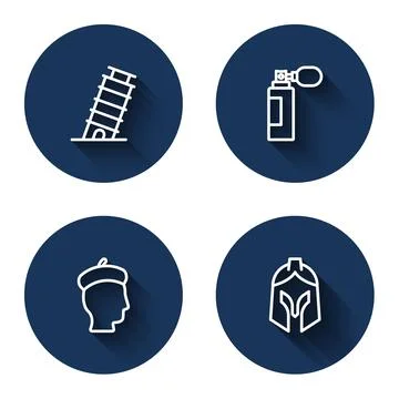 Set line Leaning tower in Pisa, Perfume, French man and Roman army helmet with Ilustración de archivo