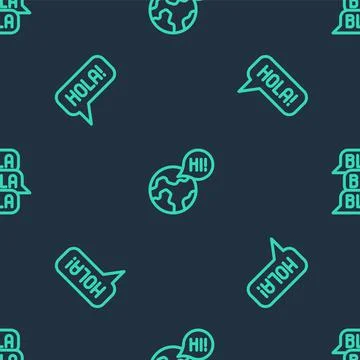 Set line Learning foreign languages, Hola different and Speech bubble chat on Stock Illustration