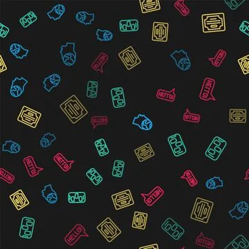 Set line Learning foreign languages, New chat messages notification, Certificate Stock Illustration