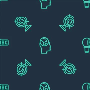 Set line Learning foreign languages, Earth globe and Creative lamp light idea on Stock Illustration