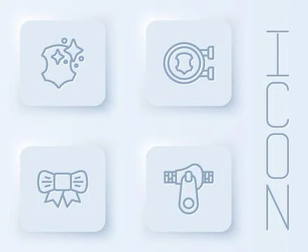 Set line Leather, Gift bow and Zipper. White square button. Vector Stock Illustration