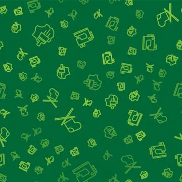 Set line Leather, Knitting needles and Sewing machine on seamless pattern Stock Illustration